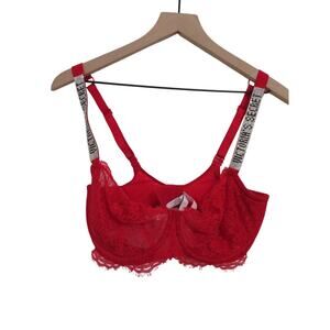 Victoria's Secret Women Sz 36DDD Red Very Sexy Push Up Bra Rhinestone Straps
